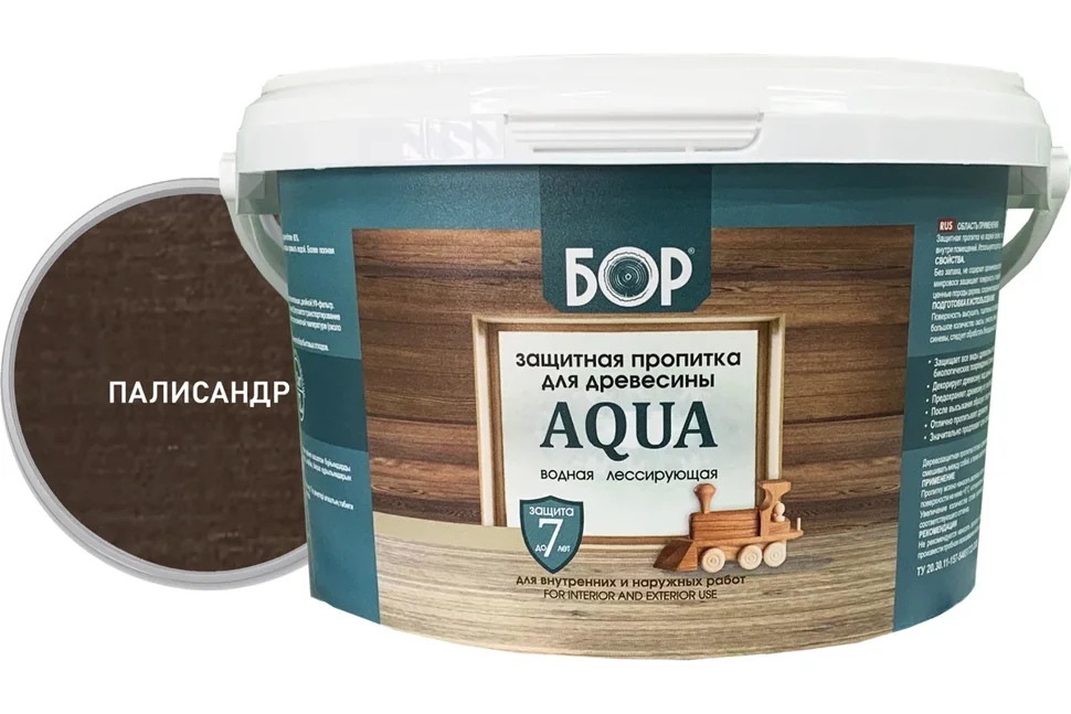 Пропитка защитная БОР AQUA для наружных и внутренних работ ПАЛИСАНДР 2,3кг