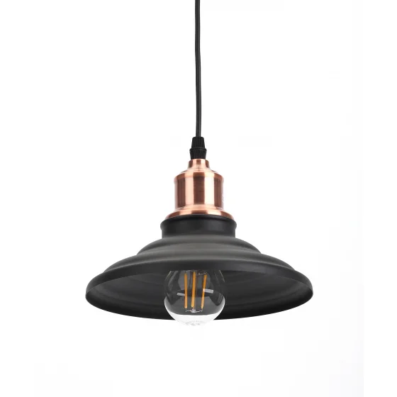 Подвес PL4 BK/RC ЭРА металл, E27, max 40W, d203 мм, шагрень черный/медь