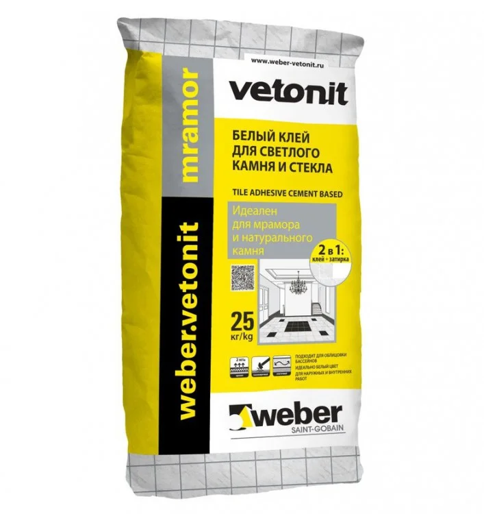 Клей плиточный WEBER.VETONIT Mramor БЕЛЫЙ высокоэластичный 25 кг