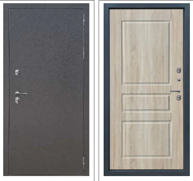 Дверь мет. ДВЕРИ РЕГИОНОВ Страж Т-20 ТЕРМО 960х2050 "Л" Букле опал/Дуб сонома светлый