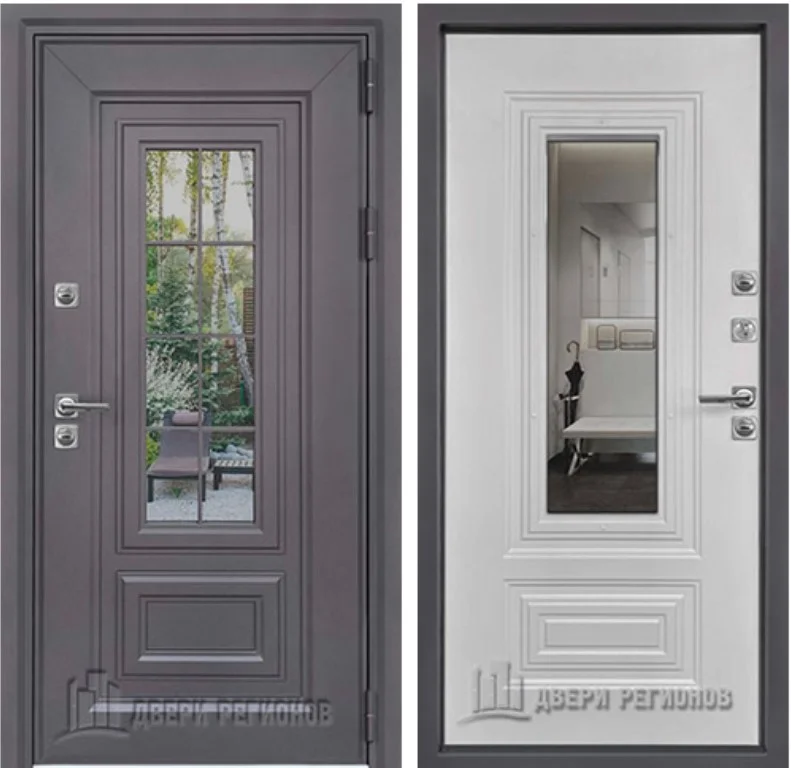 Дверь мет. REGIDOORS Сибирь Термо 960х2050 "Пр"Муар меланж махагон/ПВХ БЕЛАЯ МАТОВАЯ