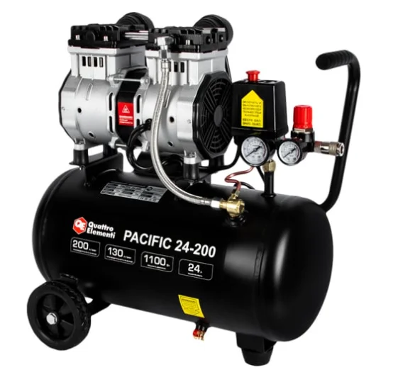 Компрессор поршневой безмасляный QUATTRO ELEMENTI PACIFIC 24-200 (200 л/мин, 24л, 1,2 л.с, 8 бар)