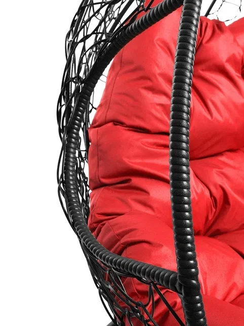 Подвесное кресло ДЛЯ ДВОИХ, цвет плетения – черный, подушка – красный Подвесное кресло ДЛЯ ДВОИХ, цвет плетения – черный, подушка – красный