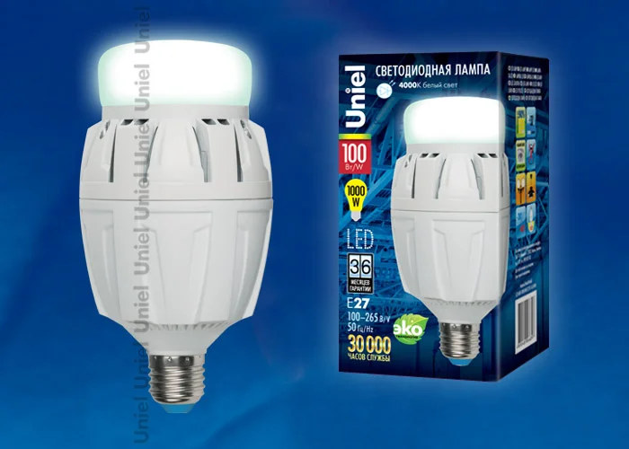 Лампа светодиодная 100W E27 100-265V 6000К 10000Лм (белый) Uniel, NW/FR ALP01WH