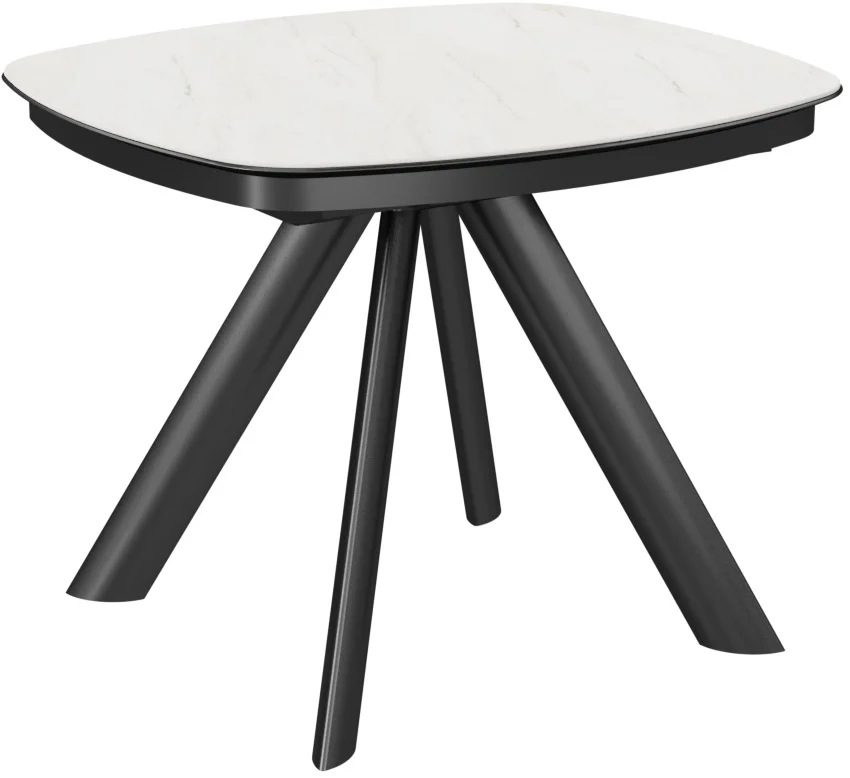 Стол Сохо-2С, размер 120х90 (+32), цвет Чёрный/МДФ+PVC Чёрный/White marble)+Нога №110Е (мокко)