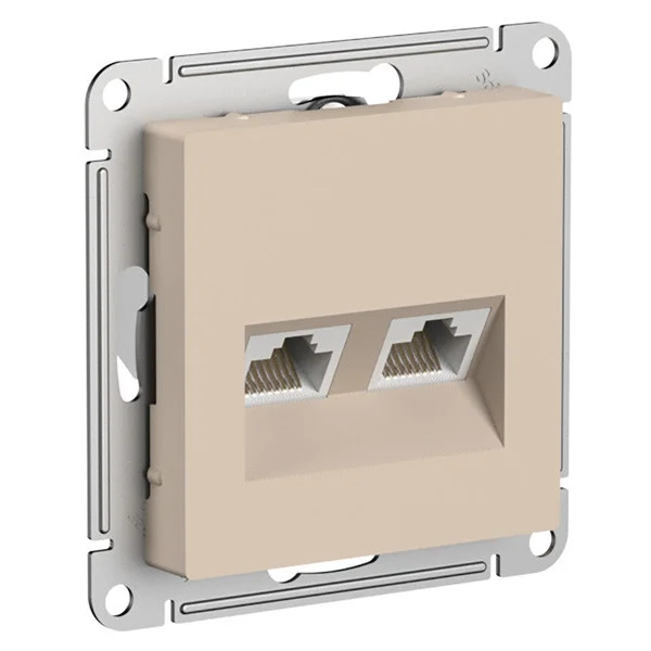 Механизм розетки компьютерной 2-м AtlasDesign RJ45+RJ45 кат.5E песочный Schneider Electric ATN001285