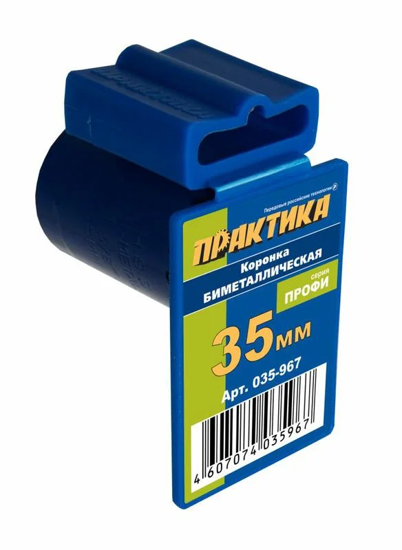 Коронка биметаллическая D=35 мм (1 3/8"), клипса, ПРАКТИКА