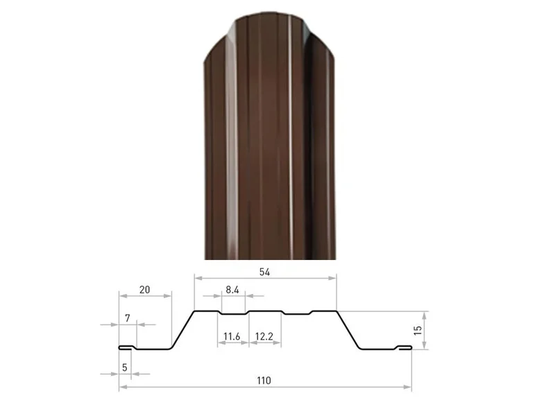 Штакетник металлический STYNERGY П-образный фигурный 0.45 мм, SteelArt **, ширина 110мм, длина *пог.м