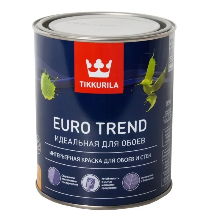Краска ВД интерьерная для обоев и стен матовая Tikkurila EURO TREND База А 0,9л