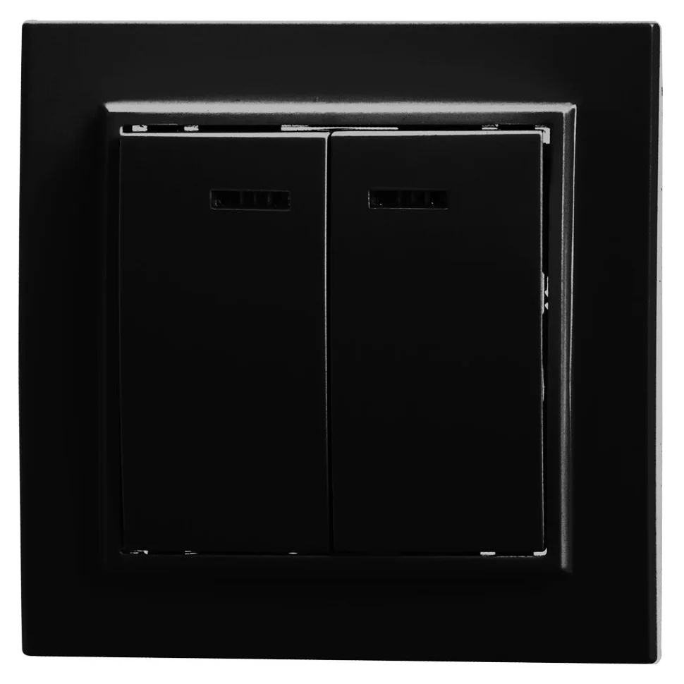 Выключатель двухклавишный СП 220V, 10А, c индикатором, черный (PSW10-9002-03) Эрна STEKKER