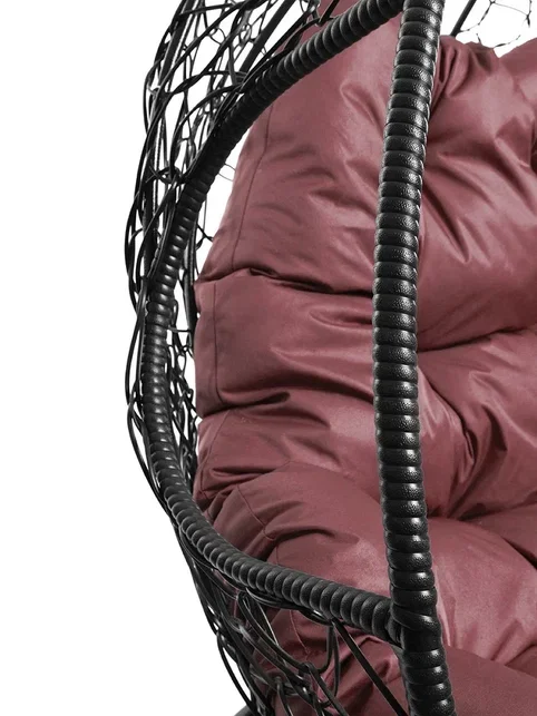 Подвесное кресло ДЛЯ ДВОИХ, цвет плетения – черный, подушка – бордо Подвесное кресло ДЛЯ ДВОИХ, цвет плетения – черный, подушка – бордо