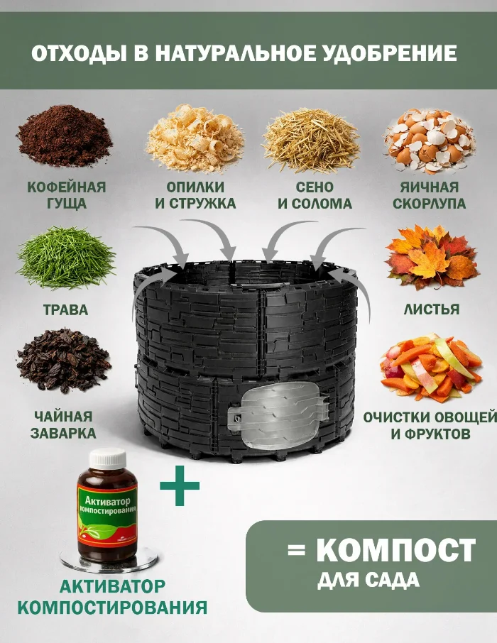 Компостер садовый «Бастион» усиленный, черный (люк черный) с желтой крышкой, 1210 л