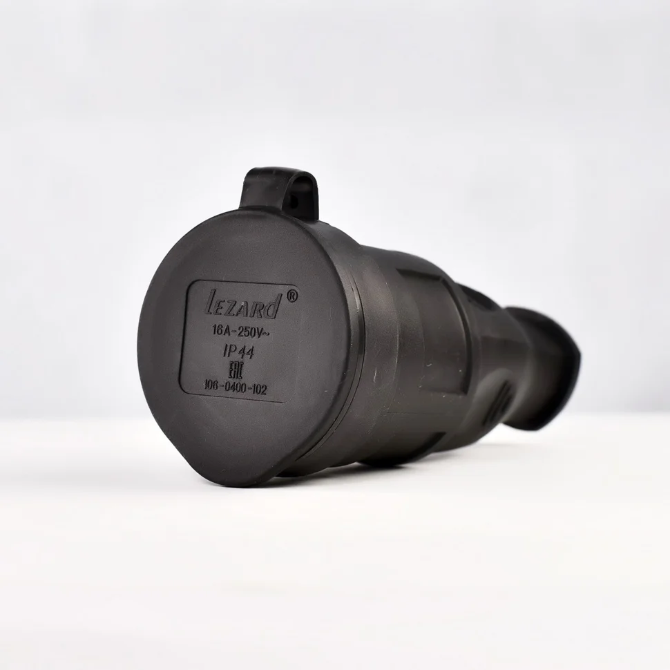Разъем штепсельный Lezard с заглушкой 2Р+РЕ 1х16А 220-240V (каучук)