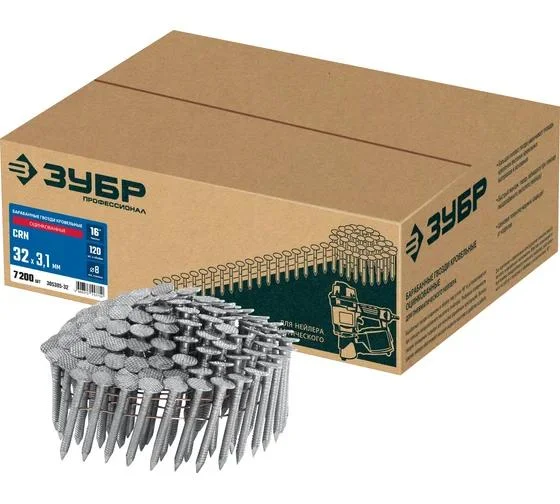 Гвозди барабанные кровельные оцинкованные CRN 32 х 3.1 мм, 7200 шт ЗУБР