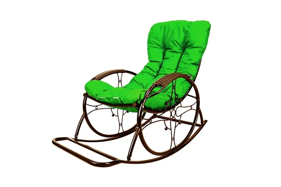 Кресло-качалка Овал ЛЮКС коричневое, зеленая подушка