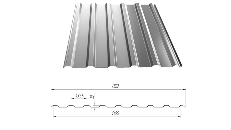 Профнастил С-20(Тип), 0.35 мм (Эконом), оцинкованный 1.15 * м2