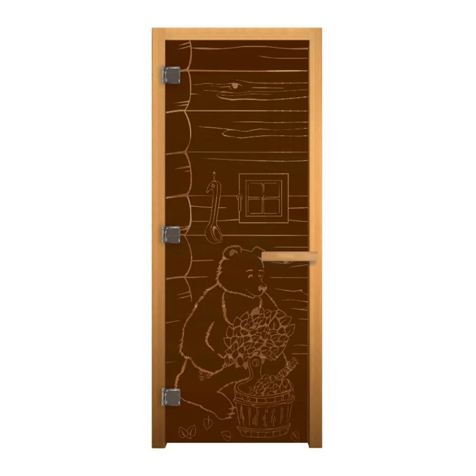 Дверь для саун Стекло бронза матовая рис. Мишка 1900х700 ЛЕВАЯ (коробка осина 2,5шт, петли, ручка) Дверь для саун Стекло бронза матовая рис. Мишка 1900х700 ЛЕВАЯ (коробка осина 2,5шт, петли, ручка)