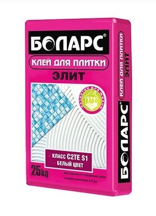 Клей плиточный БОЛАРС ЭЛИТ для мозайки, стеклянной плитки и керамогранита 25 кг / &#8805; 1,6 МПа/ класс С2 TЕ S1