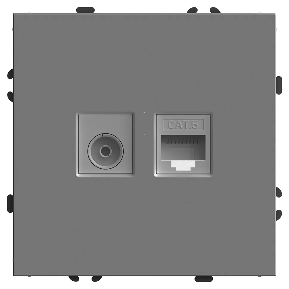 Розетка TV + компьютерная (механизм) СП Stekker Эмили RJ-45 (RST00-5106-10) платиново-серый, soft touch