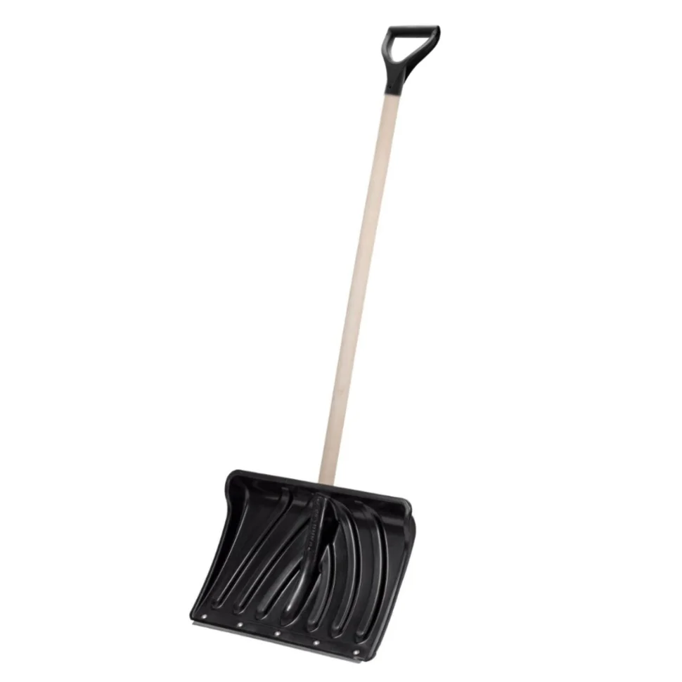 Лопата снеговая пластиковая 470х335 "Зима" №2 с ал.планкой,с дер.черенком d-30 и V-ручкой