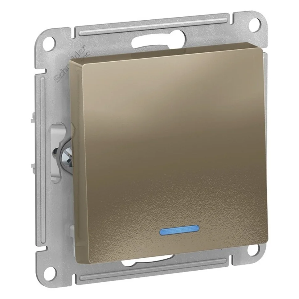 Механизм выключателя 1-кл. СП AtlasDesign 10А IP20 (сх. 1а) 10AX с подсветкой шампань Schneider Electric ATN000513