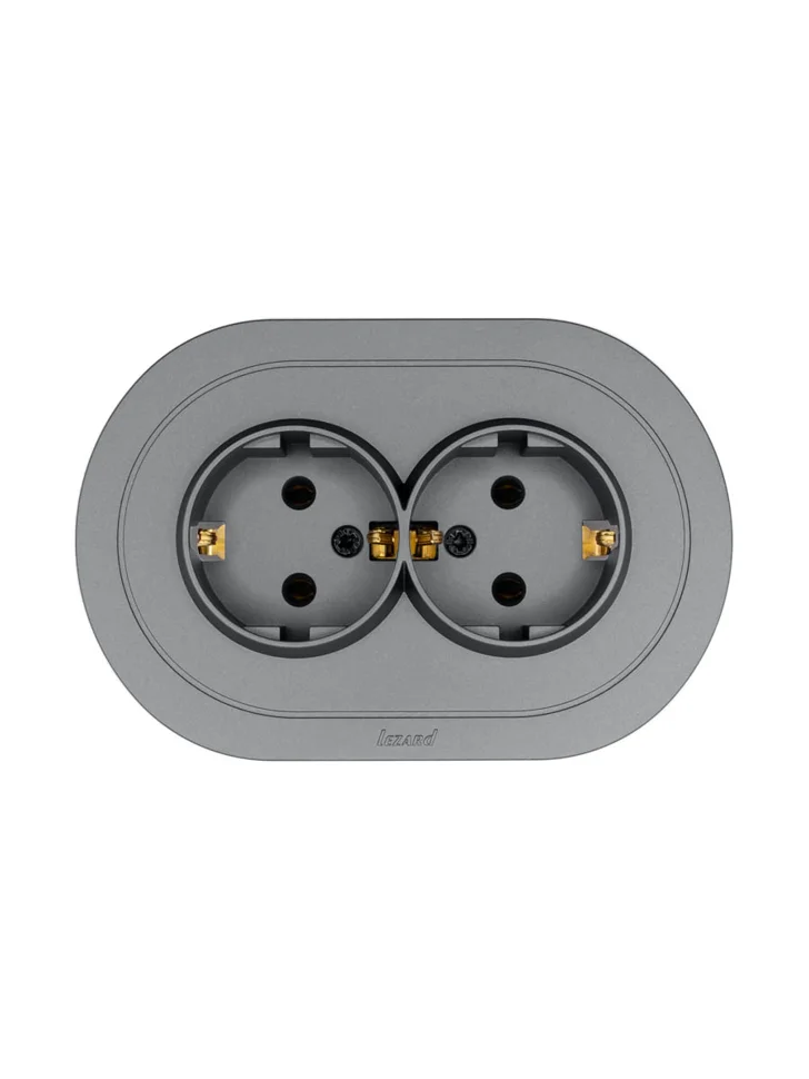 Розетка 2-местная СП Lezard OSEN с заземлением, серый матовый круглая