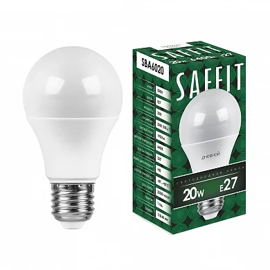 Лампа светодиодная 20W E27 230V 6400K 1850Лм (дневной) Шар SAFFIT, SBA6020