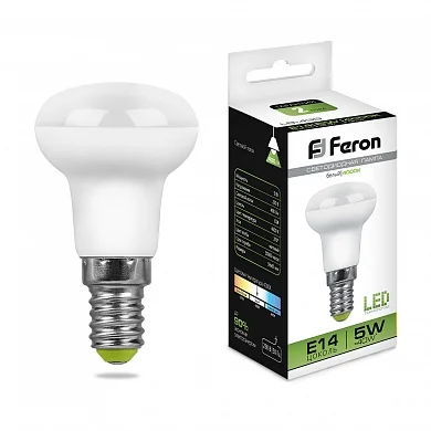 Лампа светодиодная 5W E14 230V 4000K 400Лм (белый) Рефлектор (R39) Feron, LB-439