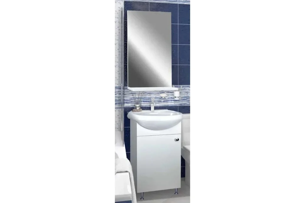 Комплект DORATIZ: тумба Лайт 50 напольная с умывальником Браво 50 и с зеркалом с полкой, цвет белый