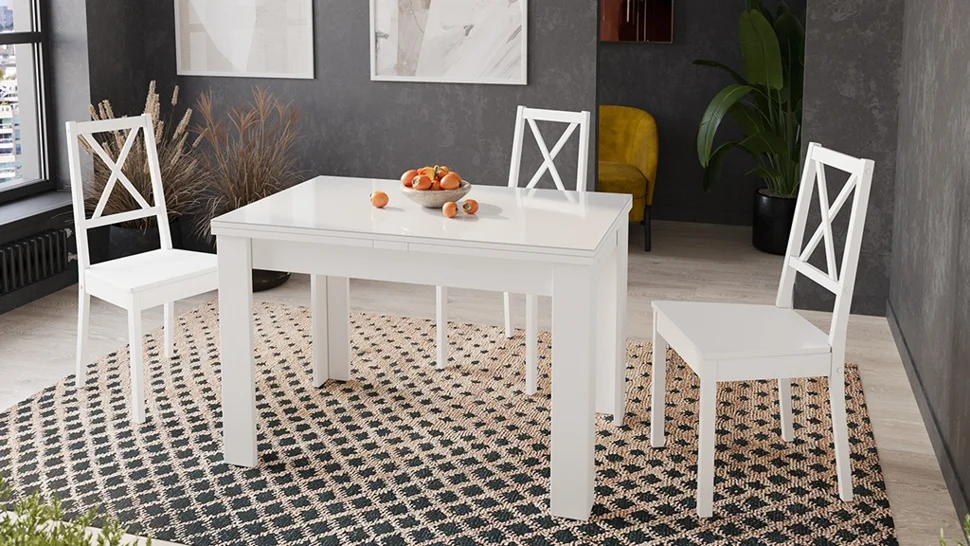 Стол обеденный Норман раздвижной Тип 1 1100(2100)*690*740 (Белый/Стекло белый глянец)