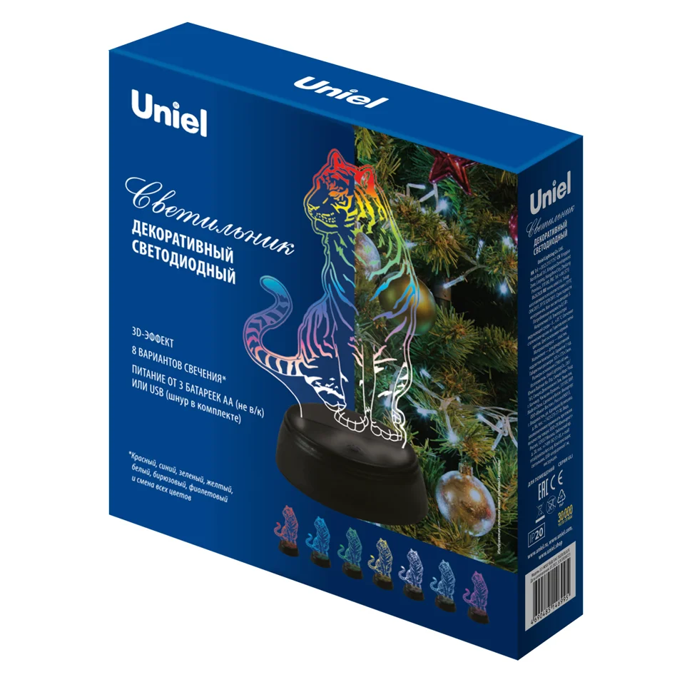 Светильник декоративный &#171;Тигр&#187; 3D ULI-M507 RGB/3AA TIGER/BLACK 1 светодиод, RGB свет Uniel (3AA)