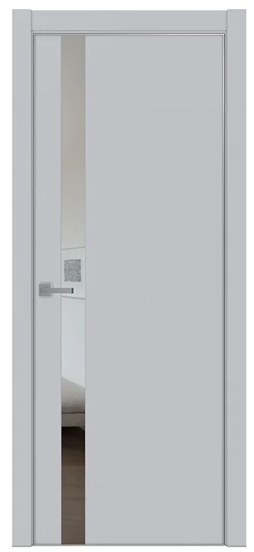 Дверь UBERTURE TAMBURAT Модель 4104 стекло зеркало GREY, манхеттен,&#160;кромка AL без врезки мат.хром 80*2000