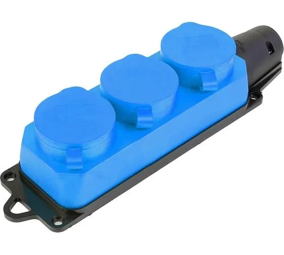 Розетка переносная 3-местная с заземлением 250В, 16А, IP44, синий, RST16-23-44-4 STEKKER Одри