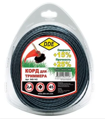 Леска в блистере 2,4мм 45м крест витой армированный, голубой/красный,"Steel rod line", DDE