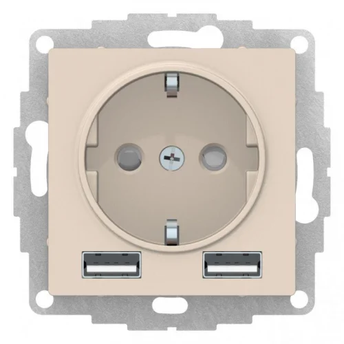 Механизм розетки 3-м СП AtlasDesign 16А IP20 с 2-мя заряд. устройствами USBA+A 5В/2.4А 2х5В/1.2А беж Schneider Electric ATN000230