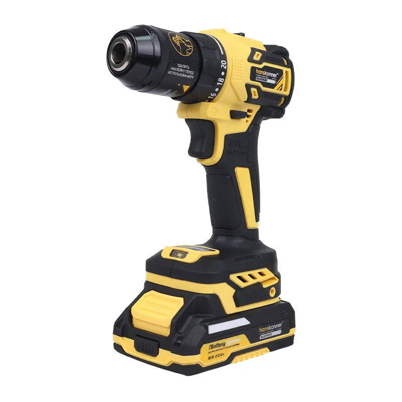 Дрель-шуруповерт аккумуляторная бесщеточная 18В, 1BatterySystem, 65Нм, 2х2Ач, 13мм, кейс HS Hanskonner PLATINUM Дрель-шуруповерт аккумуляторная бесщеточная 18В, 1BatterySystem, 65Нм, 2х2Ач, 13мм, кейс HS Hanskonner PLATINUM