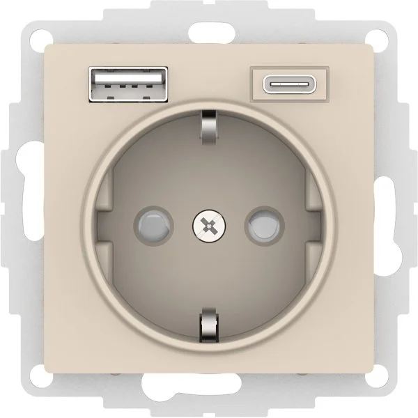 Механизм розетки 3-м СП AtlasDesign 16А IP20 с 2 USB A+C 5В/2.4А 2х5В/1.2А беж. ATN000232 Schneider Electric