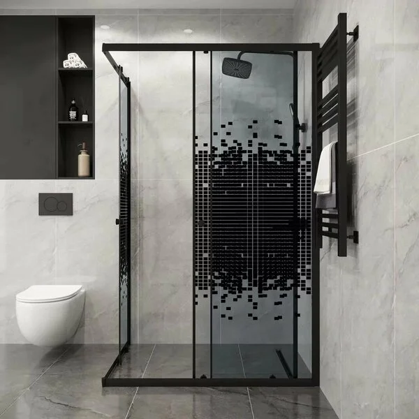 Ограждение душевое NIAGARA Eco NG-1018-14QBLACK (100х80х190) прямоугольник,раздвижное,черный,стекло мозаика,1 место Ограждение душевое NIAGARA Eco NG-1018-14QBLACK (100х80х190) прямоугольник,раздвижное,черный,стекло мозаика,1 место