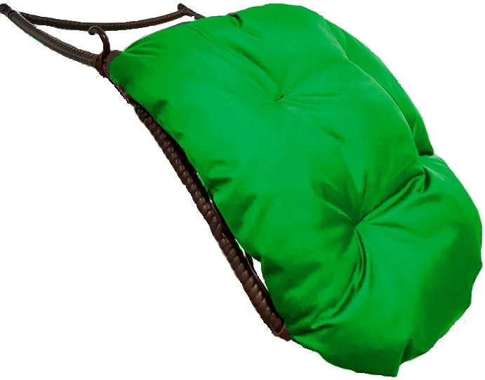 Подставка для ног на кресло подвесное, с ротангом коричневое, зеленая подушка