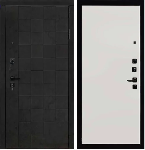 Дверь мет. REGIDOORS Квадро 877х2040х80 "Л", Бетон графит темный, Меламин белый 6 мм