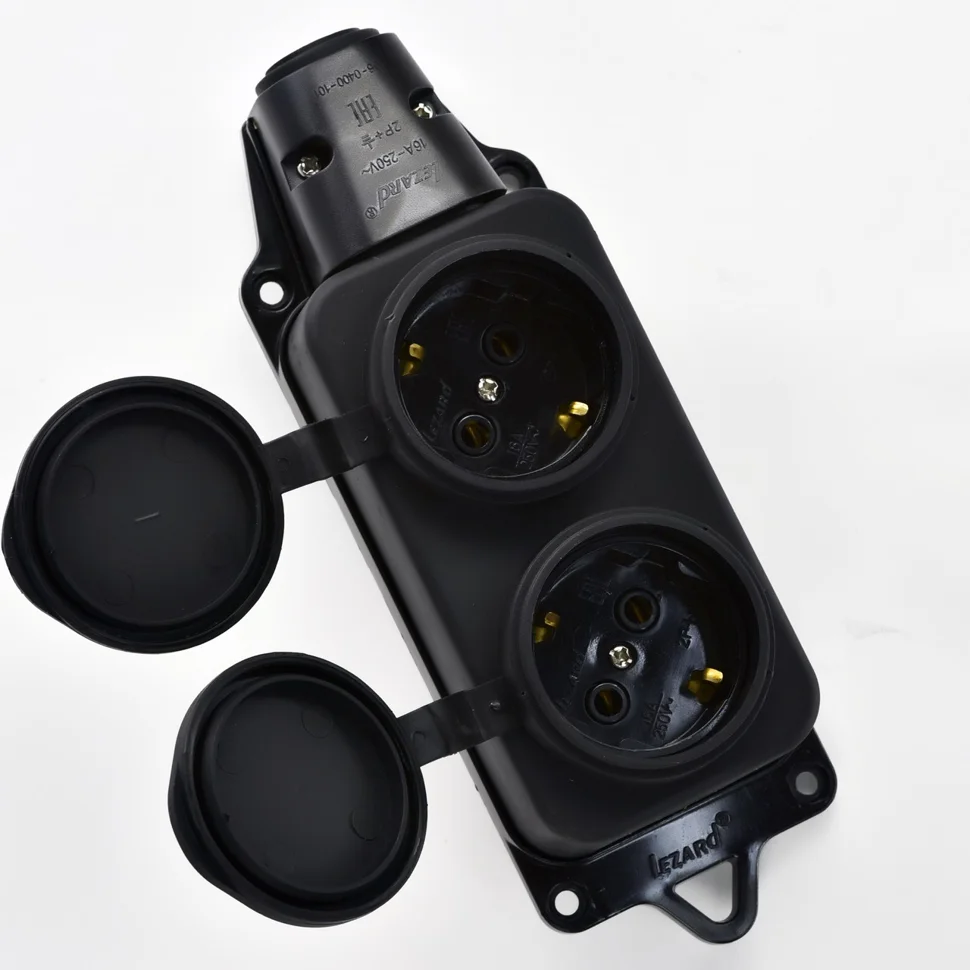 Розетка переносная Lezard 2-местная с заглушками 2Р+РЕ 1х16А 220-240V (каучук)
