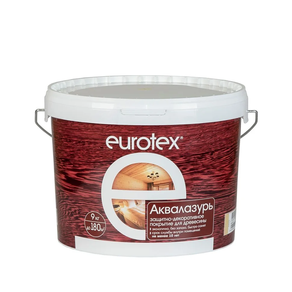 Покрытие защитно-декоративное для дерева "EUROTEX" АКВАЛАЗУРЬ (ваниль) - 9кг УФ защита, полуглянец ( Т-ра перевозки не ниже +5град)