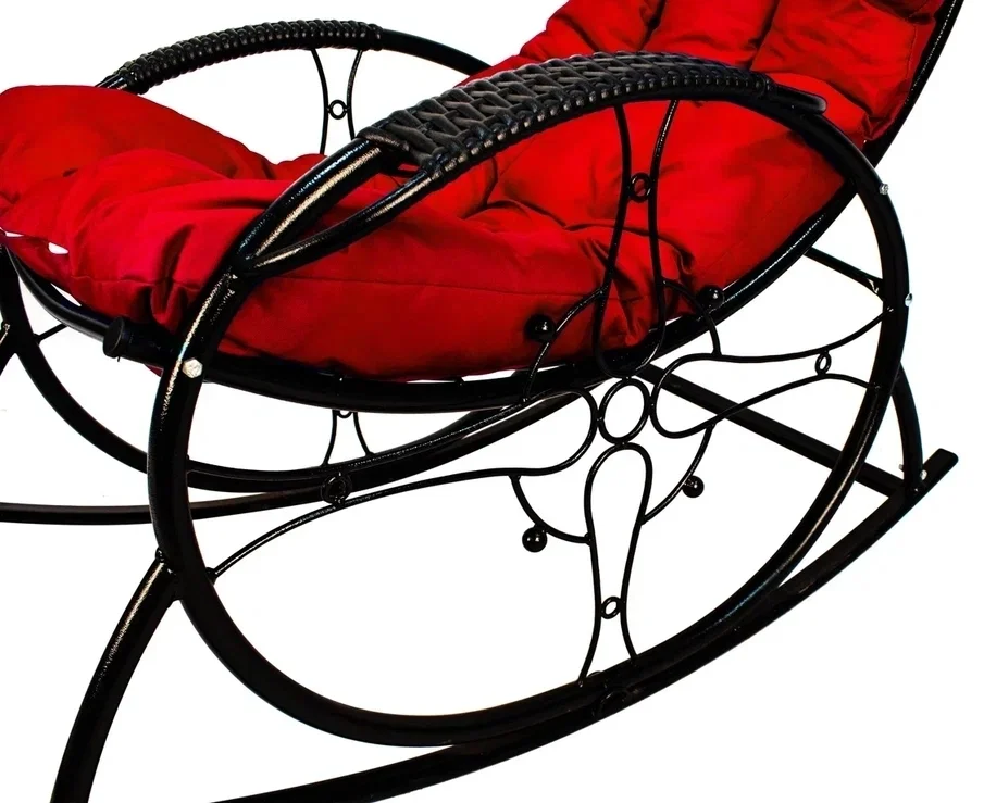 Кресло-качалка Овал ЛЮКС черное, красная подушка