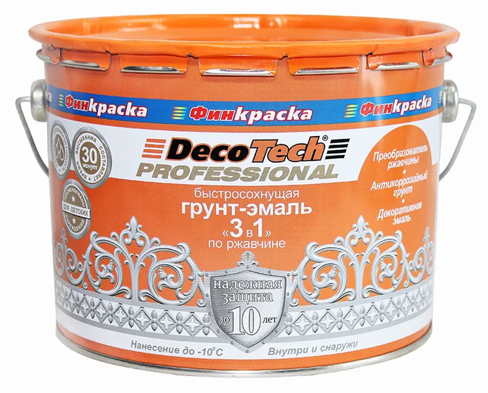 Грунт-эмаль по ржавчине 3 в 1 быстросохнущая графит (RAL 7024) 1,8кг DecoTech