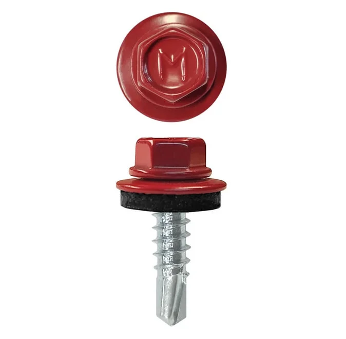 Саморез кровельный 5,5x25 сверло №3 (красный рубин) RAL 3003 (уп 250шт) DAXMER