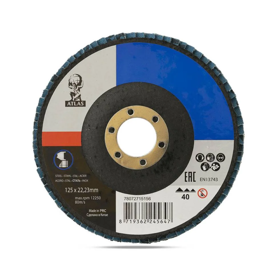 Круг лепестковый плоский по металлу 125x22 P40, ATLAS