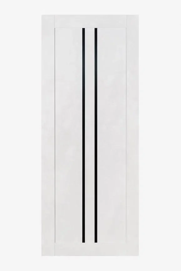 Дверь ТЕРРИ №111 Лофт Белый, частичное стекло ЧЕРНОЕ 60, еврошпон