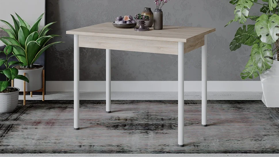 Стол обеденный Родос тип 1 нераскладной 950*640*750 (Дуб сонома), ножки белый муар d40