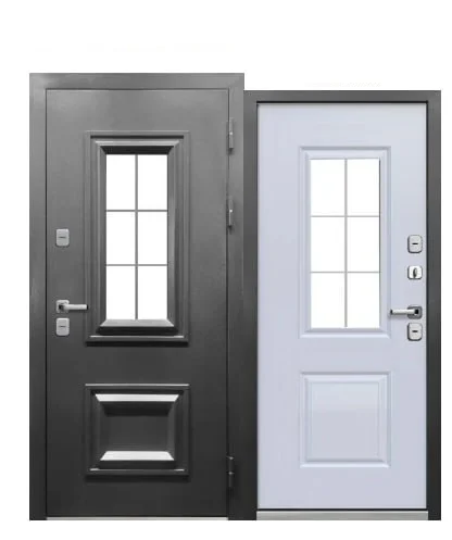 Дверь мет. FERRONI TERMO 3 860х2050 "Пр" Металл букле графит/эмалит белый МДФ (с терморазрывом)