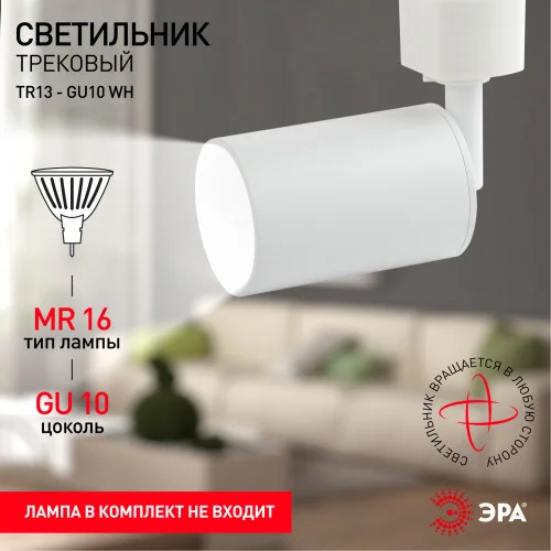 Светильник трековый ЭРА TR13-GU10 WH MR16 однофазный белый